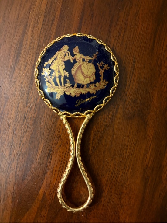 Limoges Other - Vintage Limoges France Cobalt Blue Porcelain Hand Mirror | Gold Courting Couple
